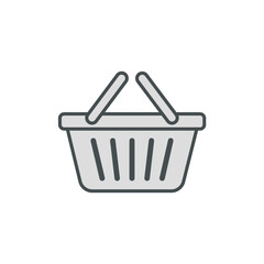 Vector illustration of an empty gray shopping basket, symbolizing retail, e-commerce, purchasing, market, and consumerism.