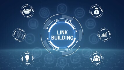 Link Building, Hologram Futuristic Interface Concept. Business, Technology, Internet and network concept. Digital circle hud frame technology background. - Powered by Adobe
