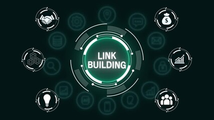 Link Building, Hologram Futuristic Interface Concept. Business, Technology, Internet and network concept. Digital circle hud frame technology background. - Powered by Adobe