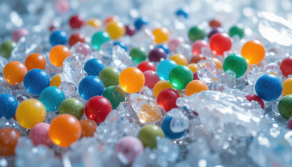 Colorful frozen polka dots create vibrant scene of joy and playfulness in this image