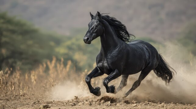 Majestic Marwari Stallion in Full Gallop: A Stunning Display of Freedom and Grace