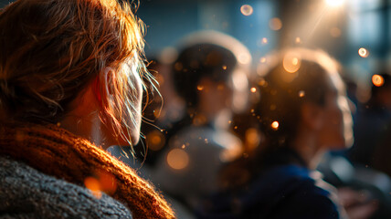 A warm and inviting image featuring an audience bathed in soft light, creating an intimate atmosphere of focus and engagement.