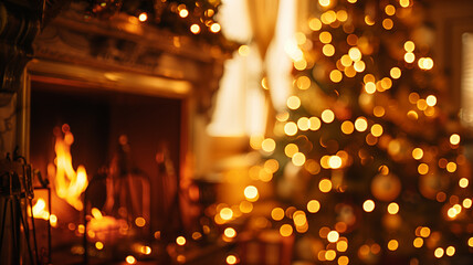 Cozy Christmas living room background with fireplace