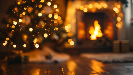 Cozy Christmas living room background with fireplace