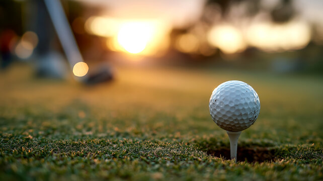 Experience the thrill of a perfect tee-off amidst the golden hues of sunset! A mesmerizing golf scene captured in time.