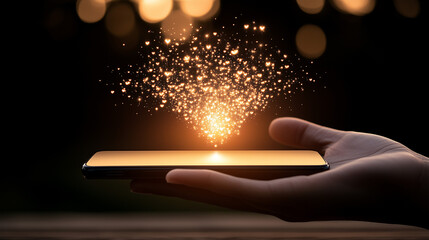smartphone with floating golden particles