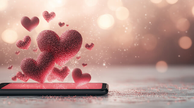 valentine day hearts on a phone - Powered by Adobe
