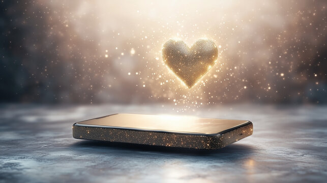 Warm cinematic scene of hearts rising from smartphone screen