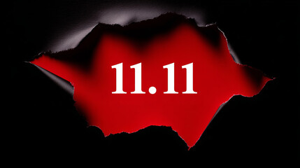 Red background with torn paper revealing the date 11.11 for promotional events and marketing campaigns