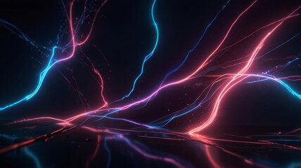 Abstract neon light trails creating dynamic patterns in a dark environment with vibrant colors