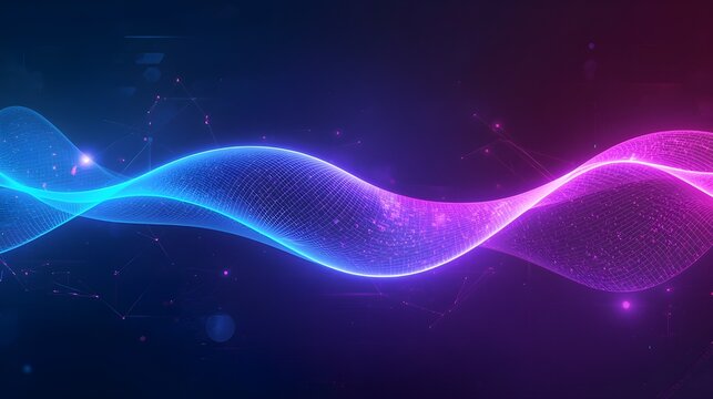 Neon Blue and Pink Waves Blending in Futuristic Motion