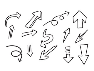 Hand Drawn Arrow Set with Different Directions and Sketch Styles
