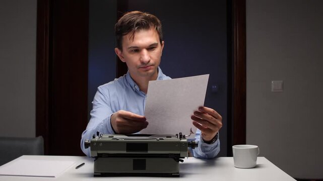 reader concentrates on manuscript editing, individual carefully proofreading script under soft light