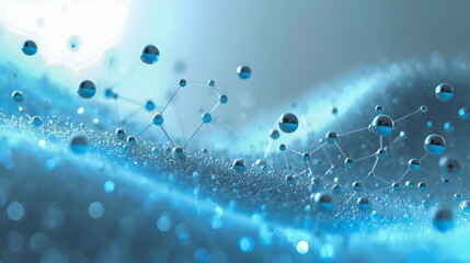 Fototapeta premium Blue Molecular Wave Background with Liquid Particles and Light Effects