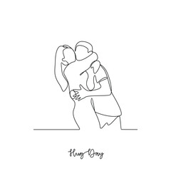 One continuous line drawing of a Hug Day celebration vector illustration. Social activity design concept in simple linear style vector. Great design for for social campaign and education purpose.