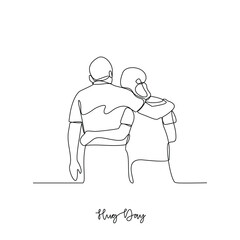 One continuous line drawing of a Hug Day celebration vector illustration. Social activity design concept in simple linear style vector. Great design for for social campaign and education purpose.