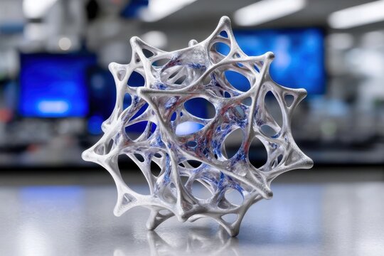 Detailed 3D model of a molecular structure displayed in a contemporary laboratory setting - Powered by Adobe