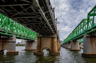 Hangang railway bridge over Han river in Seoul, South Korea