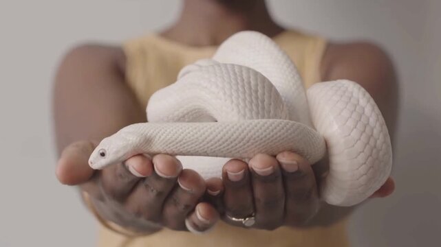 Elegant White Rat Snake Slithering Gracefully in Hands