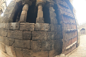 Daulatabad fort entrance in maharashtra india. Built with massive stone walls showcasing medieval military architecture and cultural heritage.It is now an  tourist attraction with historical building.
