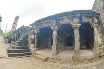 Daulatabad fort entrance in maharashtra india. Built with massive stone walls showcasing medieval military architecture and cultural heritage.It is now an  tourist attraction with historical building.