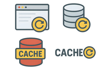 Modern IT infrastructure with cache refresh icons, emphasizing the significance of technology and data management. 