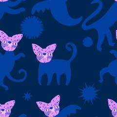 Halloween animals seamless cats pattern for wrapping paper and fabrics and linens and kids clothes print