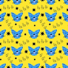 Halloween animals seamless cats pattern for wrapping paper and fabrics and linens and kids clothes print