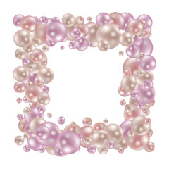 Nature, colorful, multicolored sea pearl background with small and big pearls isolated on transparent background. Photo frame. eps 10