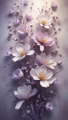 Elegant bouquet of delicate light purple and white flowers.