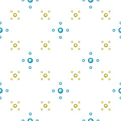 Seamless geometric pattern with shiny golden and blue spheres on transparent background
