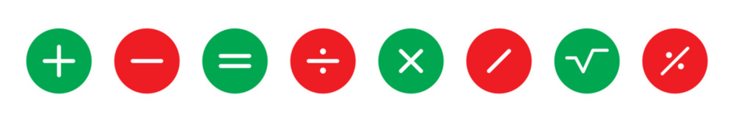 Basic math symbols set: plus, minus, multiplication, division