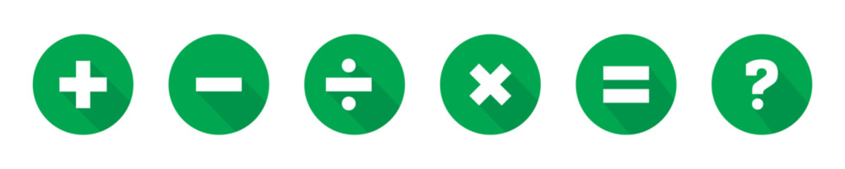 Obraz premium Plus, minus, multiply, divide and equal sign icon design set. Addition, subtraction, multiplication, division, equal sign, icon symbol. Mathematical symbol icon. Mathematics shapes. plus and minus
