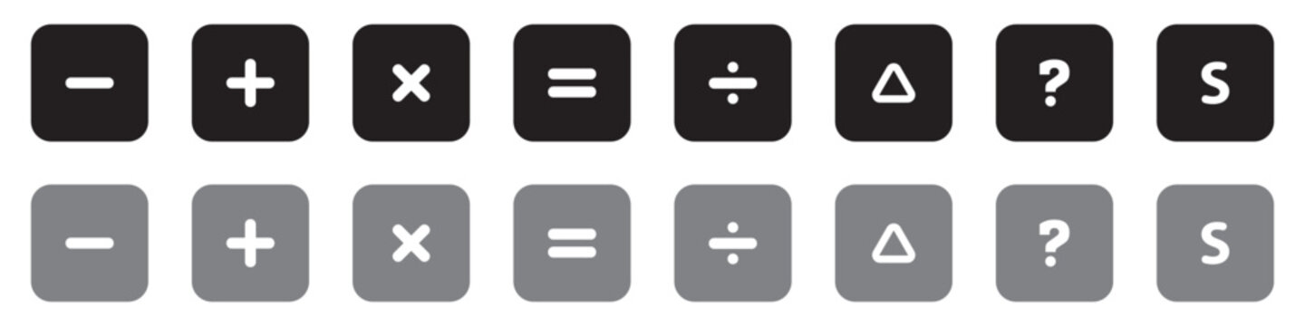 Basic mathematical icon set. Math and Calculator icon set. Plus Equals and minus division symbol icon set. vector illustration.