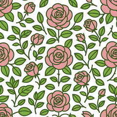 Elegant Seamless Floral Pattern with Stylized Pink Roses.