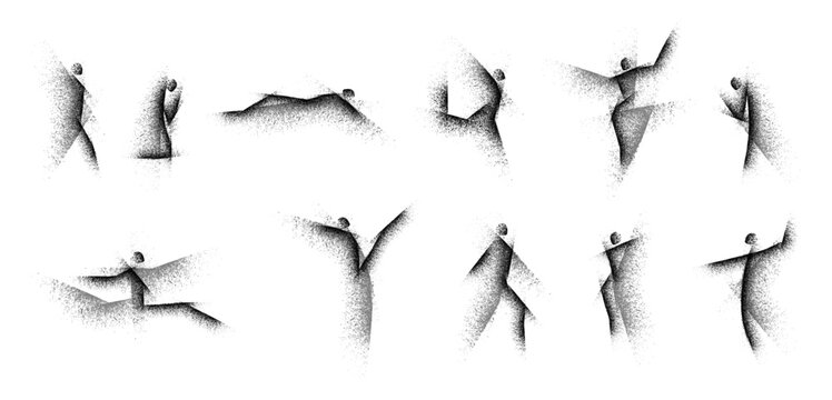 Dancer girl silhouette, abstract woman dance and jump. Splash street art of people shape. Vector grunge paint of human sport, black ink brush spray. Female music movement, young ballet freedom energy