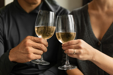 Man and Woman Toasting with White Wine celibrating together 