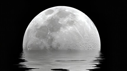 Moon Water Reflecting the Full Moon Illuminated in a Dark Night Sky in Serene Surroundings