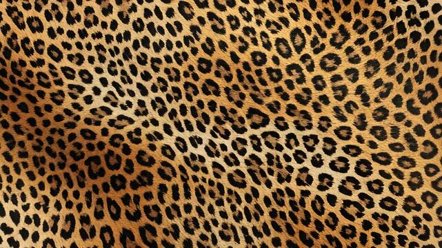 Leopard print texture showcasing intricate patterns and rich colors, camera pans across surface
