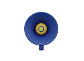 A Blue Megaphone With A Yellow Center And Blue Ring Detail Shown From The Front With A Transparent Background