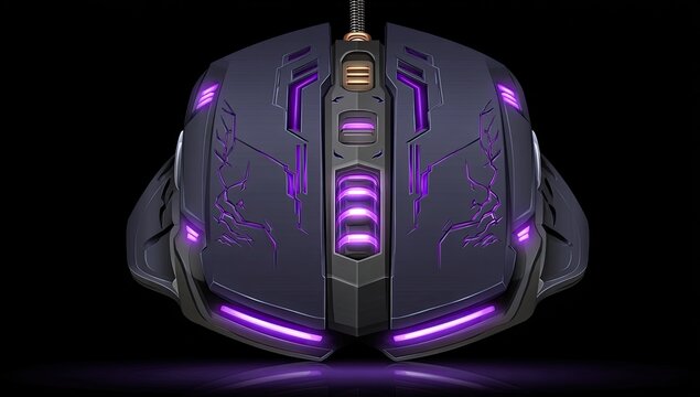 Black, futuristic mouse with purple glowing accents on black - Powered by Adobe