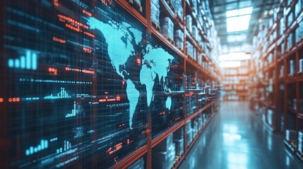 Global Logistics Warehouse with Digital Data Display