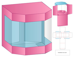 Transparent Plastic Box Dieline Vector with Colored Net and 3D Assembly View