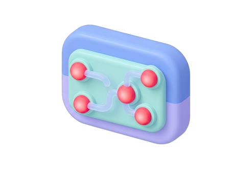 3D Isometric Pastel Circuit Board Icon With Red Nodes And Light On Transparent Background