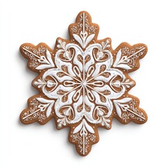 Ornate snowflake gingerbread cookie on white