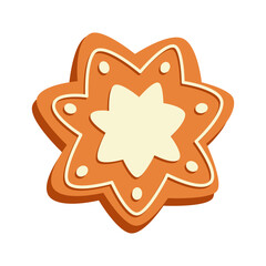 Gingerbread star. Ginger cookie, sweet Christmas snack. Winter holiday food, star shape with sugar icing.