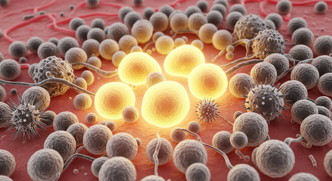 Vaccine adjuvant particles attract immune cells in a colorful display of cellular interaction