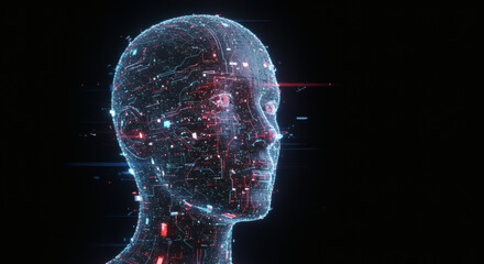 AI Human Hologram with Cyberpunk Glitch Effects