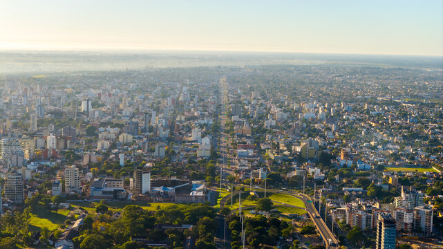 Corrientes downtown cityscape aerial view, Argentina.