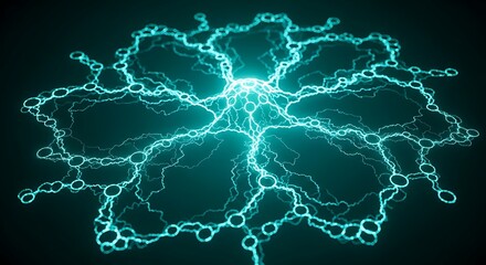 Electric Blue Neural Flower – Abstract Symmetrical Energy Network with Glowing Nodes and Digital Connectivity